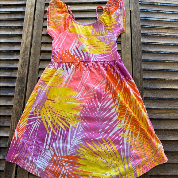 The Children's Place Hawaiian Pink and Yellow Palm Dress Size Small 5/6 Hi Low - Picture 3 of 3